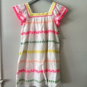 Cat & Jack Dress Size L(10-12) White Embroidered Neon Pink Palms Pineapple NEW